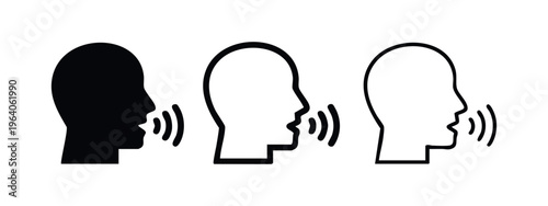Voice and Speech Communication Icon Set. Talking head profile symbol for audio and sound.