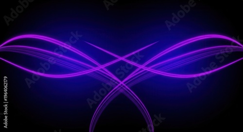 Elegant symmetrical sweeping lines of radiant violet curving smoothly against a visually deep dark blue gradient canvas on blacksolid background