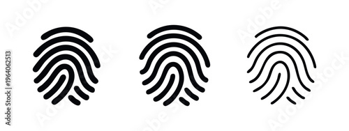 Biometric fingerprint icons set. Identity and security scanning symbols in solid, outline, and line art.