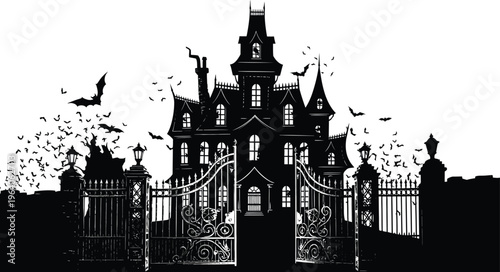 Haunted house isolated on transparent background for Halloween spooky design