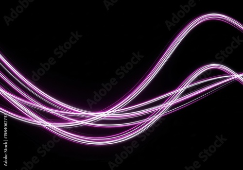 Flowing luminous lines creating elegant motion curves with vibrant magenta highlights on blacksolid background