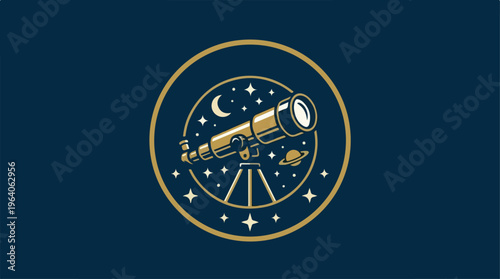 Telescope in the night sky, observing the cosmos and stars.