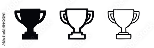Classic Trophy Award Icon Set, Winner's Cup Symbol, Achievement and Success Prize Glyphs