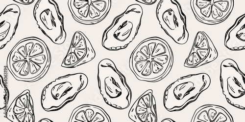 Repeating pattern of citrus fruit slices in a hand drawn silhouette
