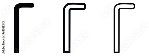 Allen Key Icon Set, L-shaped Hex Wrench for Tools and Hardware