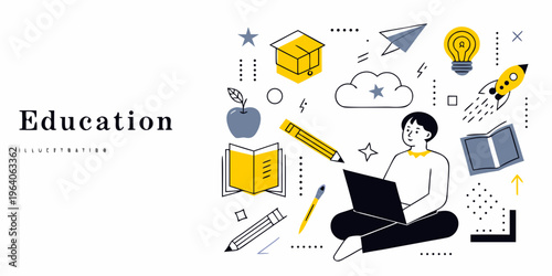 Education concept with student books and learning icons silhouette