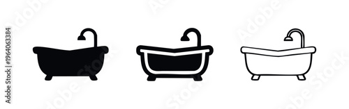 Bathtub Icon Set for Bathroom Fixtures and Home Interior Design