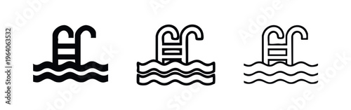 Pool ladder icon set. Swimming access and water activity symbols. Summer fun and resort vector.
