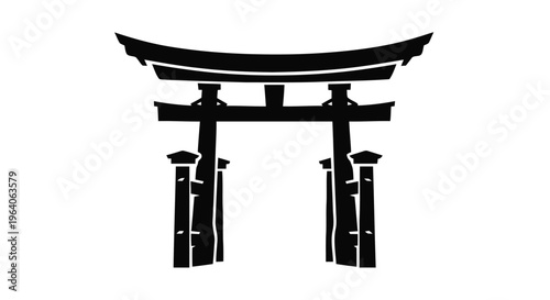 Vector illustration of japanese torii gate icon, traditional shinto shrine entrance symbol
