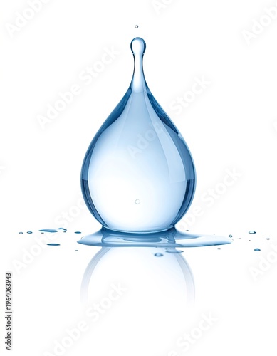 A dynamic water drop splashes and creates a ripple effect on a white background.