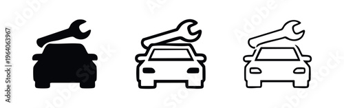 Car Service Icon Set, Automotive Repair Symbol Collection, Vehicle Wrench Icons