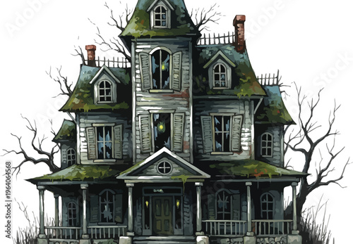 Haunted house illustration for Halloween spooky night concept