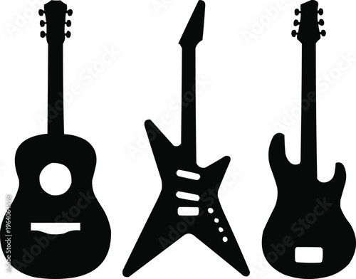 Guitar Silhouette Vector Set  Acoustic, Electric, and Bass Guitar IconsGuitar Silhouette Vector Set Acoustic, Electric, and Bass Guitar Icons