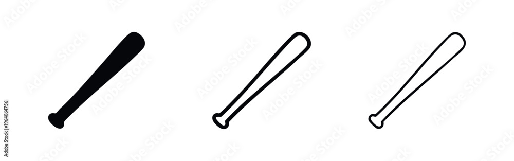 Obraz premium Baseball Bat Icon Set - American Sport and Batting Equipment Symbols