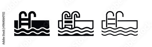 Swimming Pool Ladder and Water Icon Set - Summer Resort and Aquatic Sport Symbols