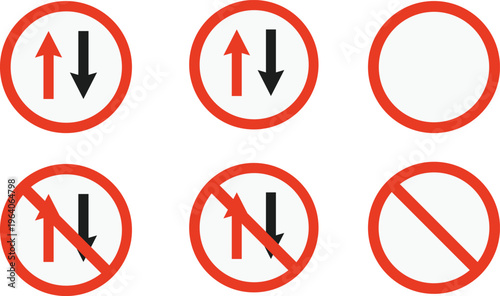 Set of priority for oncoming traffic and prohibited road signs vector illustration isolated on white background