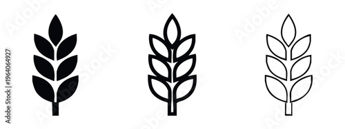 Wheat Ear Icons Set. Grain Crop Symbol in Different Styles for Agriculture, Bakery, and Food Design.