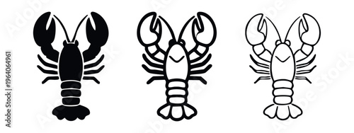 Lobster Icons Set. Seafood Crustacean Symbol in Various Styles for Restaurant Menus and Ocean Delicacies.