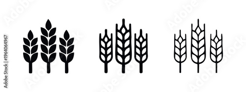 Multiple Wheat Ears Icons Set. Cereal Grains Grouped for Bakery, Farming, and Food Industry Design.