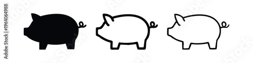 Pig Icons Set. Farm Animal Symbol in Different Styles for Agricultural and Livestock Related Designs.