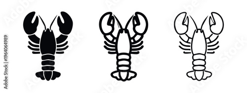 Lobster Icons Set. Seafood Crustacean Symbol in Various Styles for Restaurant Menus and Ocean Delicacies.