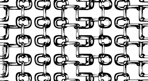 Abstract chain link pattern, industrial design, black and white graphic, retro style