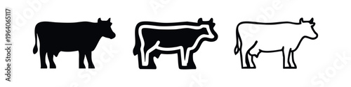 Cow Icons Set. Farm Animal Symbol in Different Styles for Dairy and Agricultural Industry Designs.