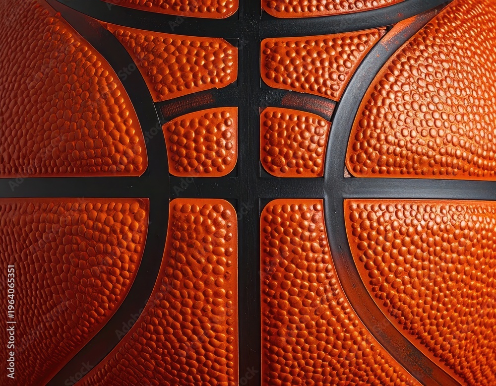 Fototapeta premium Detailed close-up view of an orange basketball's textured surface and black seams.