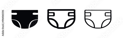 Diaper icon set with solid, outline, and filled outline styles for baby care and hygiene