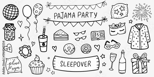 A playful pajama party illustration with festive decorations a silhouette