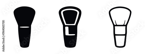 Paddle-shaped makeup brush icon set in solid, outline, and filled outline styles for cosmetic application