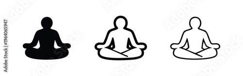 Yoga Meditation Pose Icon Set - Lotus Position Silhouette for Mindfulness and Wellness