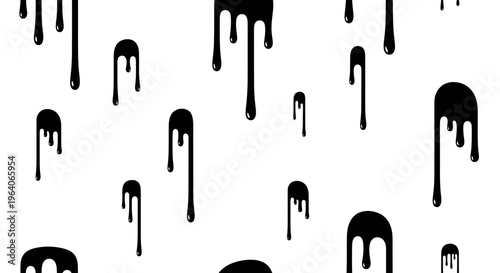 Black Ink Drips on White Background
