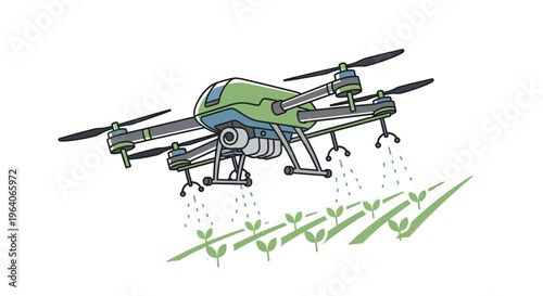 Agriculture drone crop spraying smart farming pesticide application and precision agriculture vector illustration