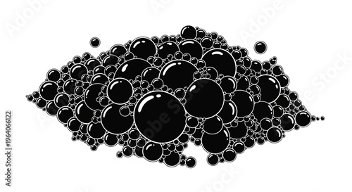 Abstract black bubbles background, close up view of foam texture