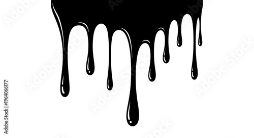 Black ink dripping, abstract liquid flow, isolated on white background.