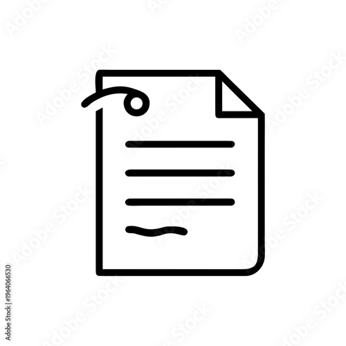 A simple line art icon of a paper document with a folded corner and a hole punched in the top left.