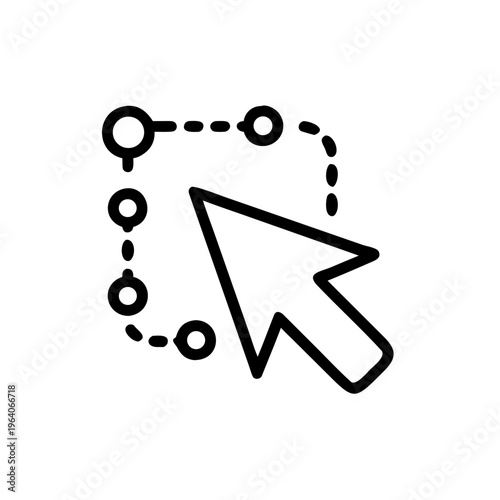 A minimalist vector graphic of a computer mouse cursor selecting a dotted line boundary