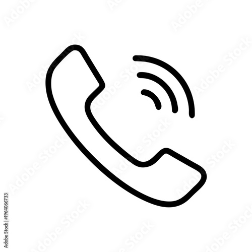 A simple black line art illustration of a ringing telephone handset