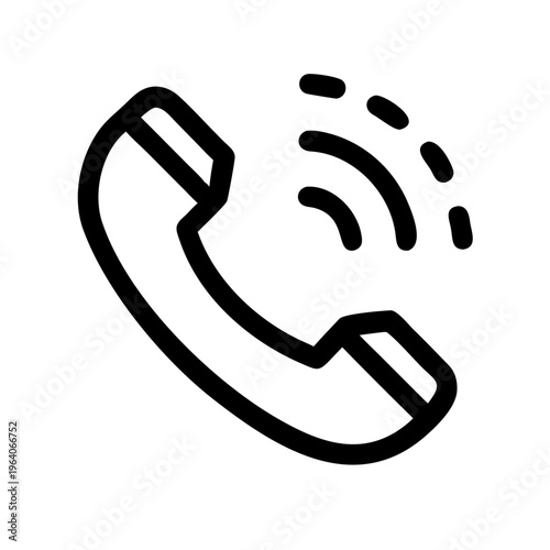 A simple black and white illustration of a ringing telephone handset