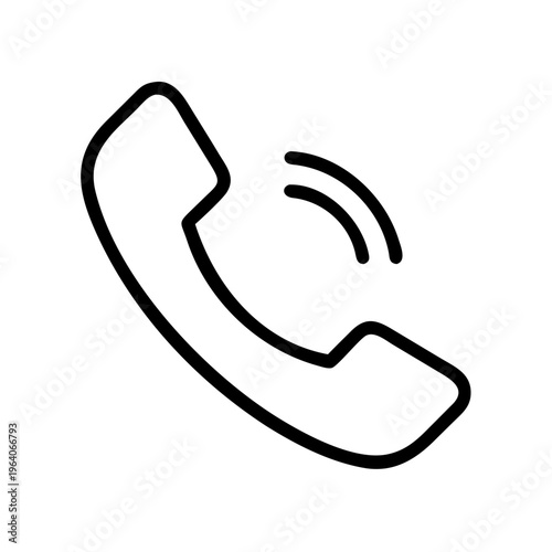A simple black line art illustration of a ringing telephone handset on a white background