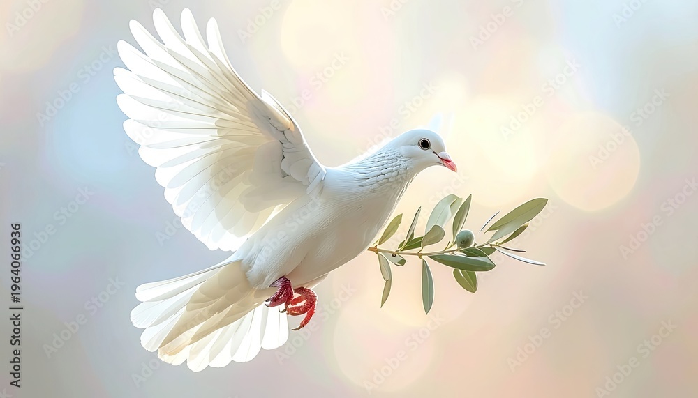 Obraz premium A white dove with an olive branch symbolizes peace and hope.