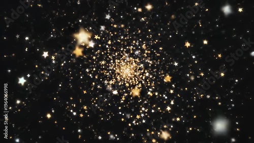 Golden sparkling stars and glitter on dark abstract background