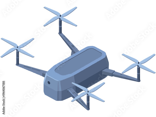 Isometric Illustration Of A Blue Quadcopter Drone aerial vehicle
