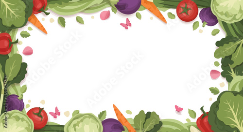 Fresh Vegetable Border Frame with Butterflies - Healthy Eating and Organic Food Concept