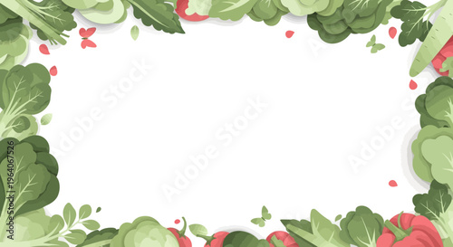 Fresh Vegetable Border Frame with Butterflies, Healthy Food Concept