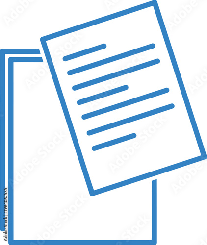 Two overlapping blue documents with horizontal lines represent paperwork, contracts, or important.