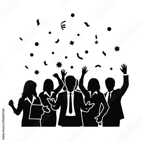 Business people celebrating success with confetti.