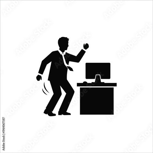 Businessman frustrated with computer problem icon.