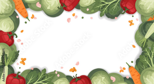 Fresh Vegetable Border Frame with Carrots, Peppers, and Cabbage - Healthy Food Concept